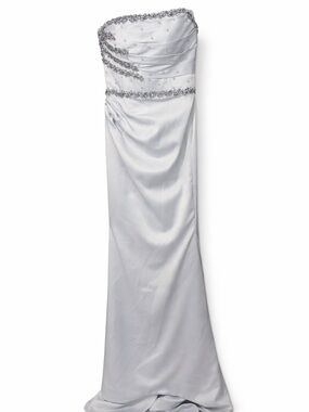 Silver Strapless Evening Gown with Beaded Accents